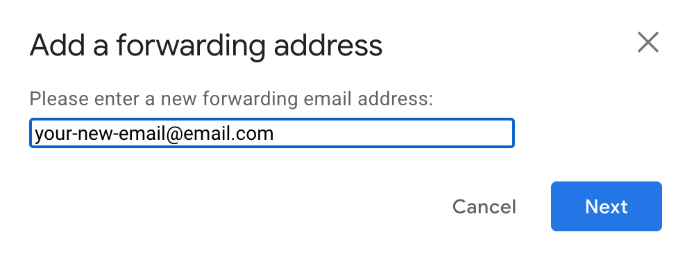 gmal settings screenshot showing where to enter in your new email to forward mail to